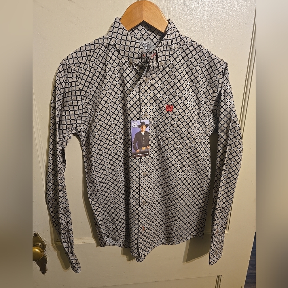 Cinch,Boy's,Sz 12,Western, LongSleeve, ButtonDown,Black/Khaki Geo Pattern,NWT